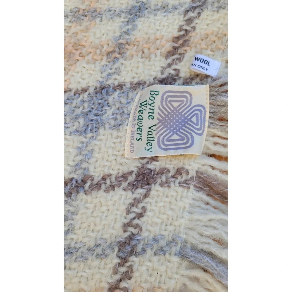Boyne Valley Weavers Ireland Wool Throw Blanket Plaid Fringe 43x70 Handmade...